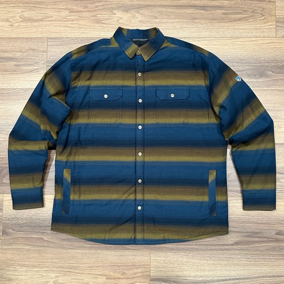 Kuhl Joyridr Sherpa Fleece Lined Flannel Shacket in Midnight Gold Size XXL - Picture 2 of 15
